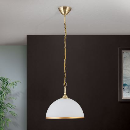 Luster na reťazi OLD LAMP 1xE27/40W/230V pr. 30 cm biela/mosadz
