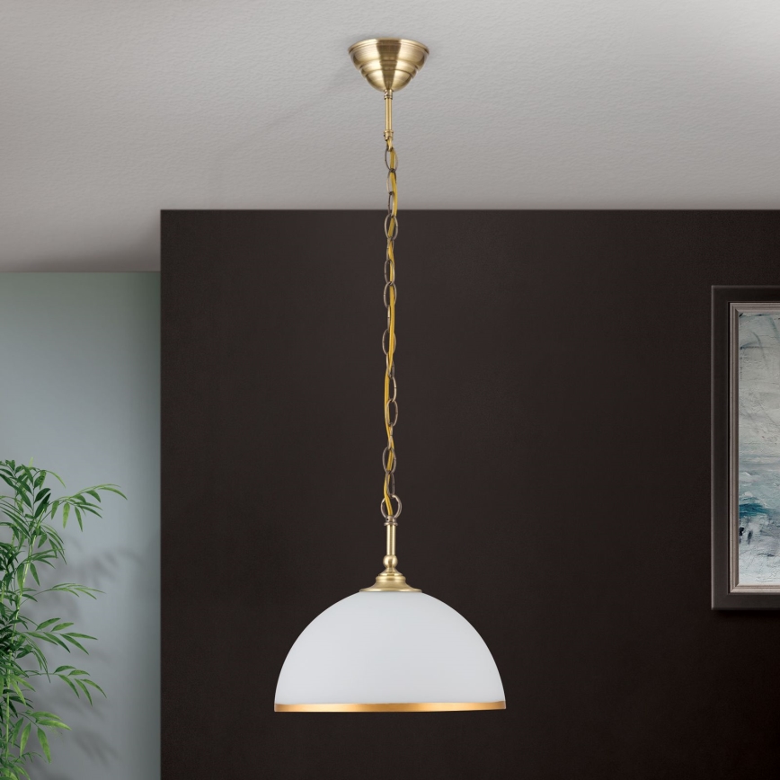 Luster na reťazi OLD LAMP 1xE27/40W/230V pr. 30 cm biela/mosadz