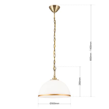 Luster na reťazi OLD LAMP 1xE27/40W/230V pr. 30 cm biela/mosadz