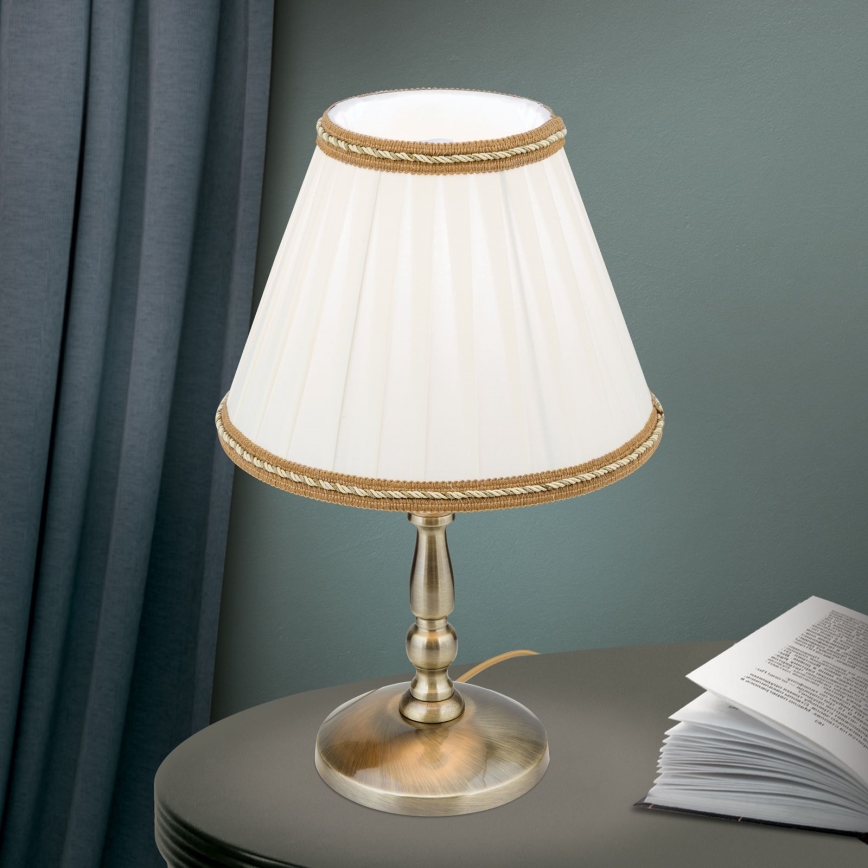Stolná lampa TONIA 1xE27/60W/230V pr. 25 cm biela/bronz
