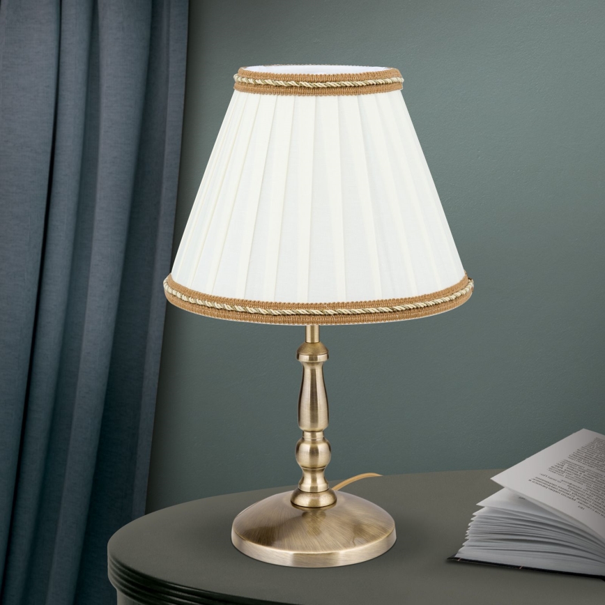 Stolná lampa TONIA 1xE27/60W/230V pr. 25 cm biela/bronz