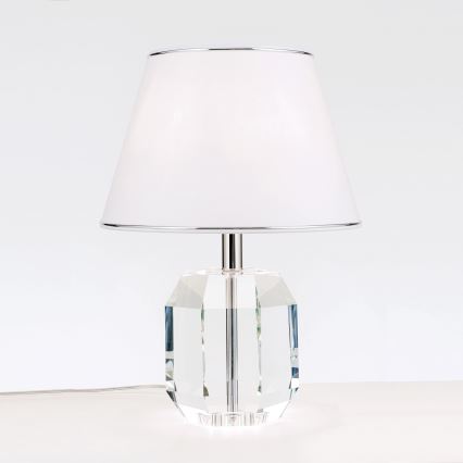 Krištáľová stolná lampa ALEXIS 1xE27/60W/230V biela/lesklý chróm/číra