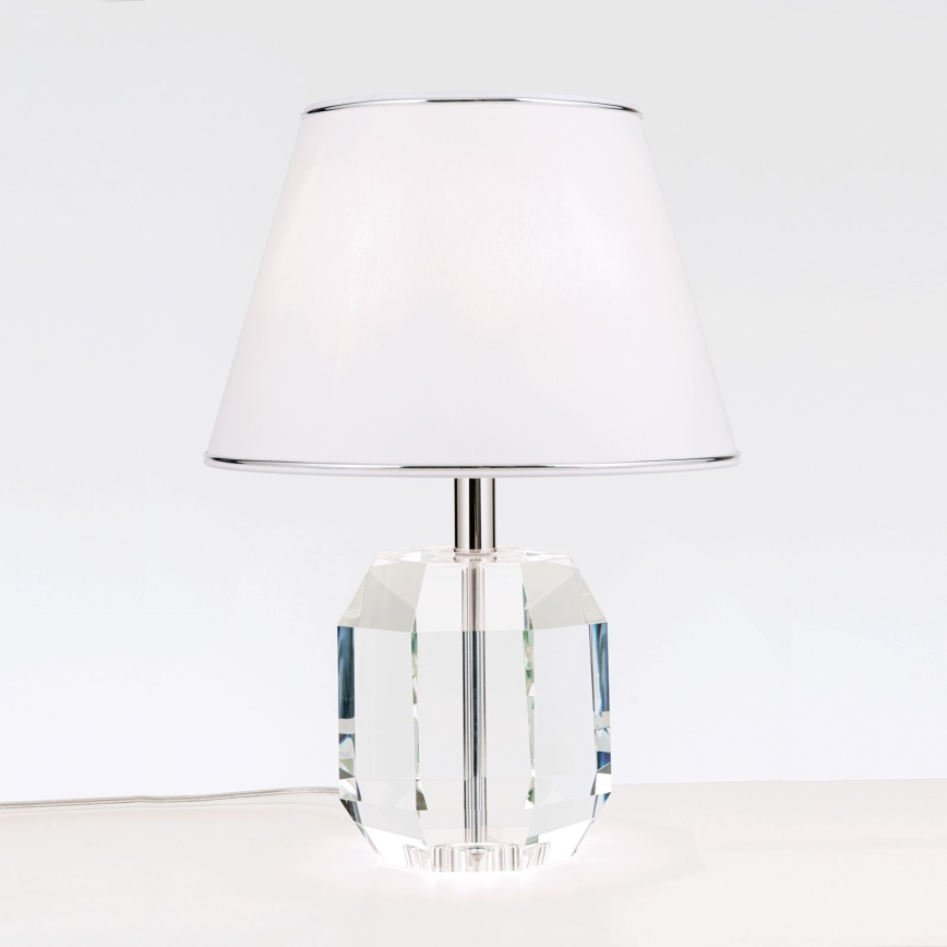 Krištáľová stolná lampa ALEXIS 1xE27/60W/230V biela/lesklý chróm/číra