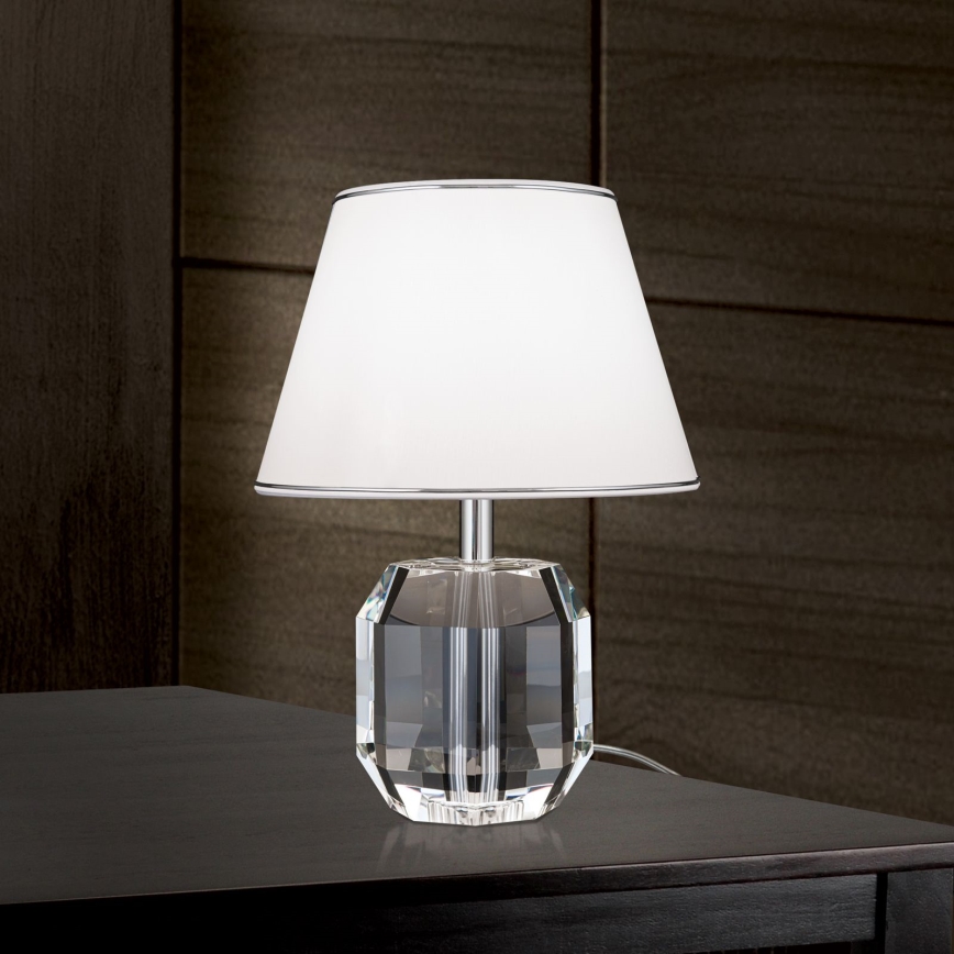 Krištáľová stolná lampa ALEXIS 1xE27/60W/230V biela/lesklý chróm/číra