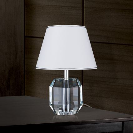 Krištáľová stolná lampa ALEXIS 1xE27/60W/230V biela/lesklý chróm/číra
