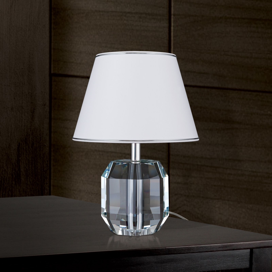 Krištáľová stolná lampa ALEXIS 1xE27/60W/230V biela/lesklý chróm/číra