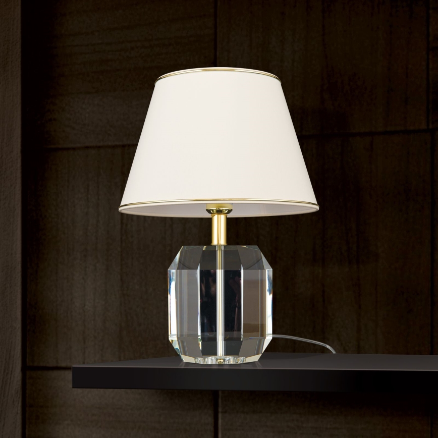 Krištáľová stolná lampa ALEXIS 1xE27/60W/230V krémová/zlatá/číra