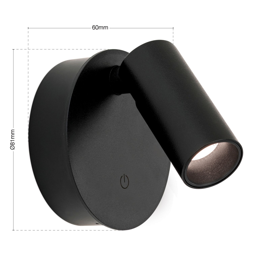 LED stmievateľné nabíjateľné dotykové nástenné bodové svietidlo LUXY LED/1W/5V 2200 mAh 2700/3000/4000K čierne