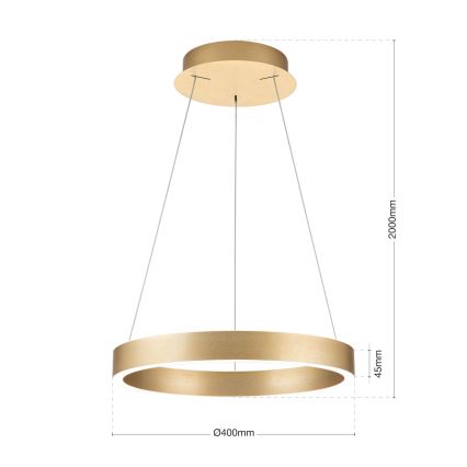 LED stmievateľný luster na lanku KOLK LED/40W/230V 2700/3000/4000K pr. 40 cm zlatá