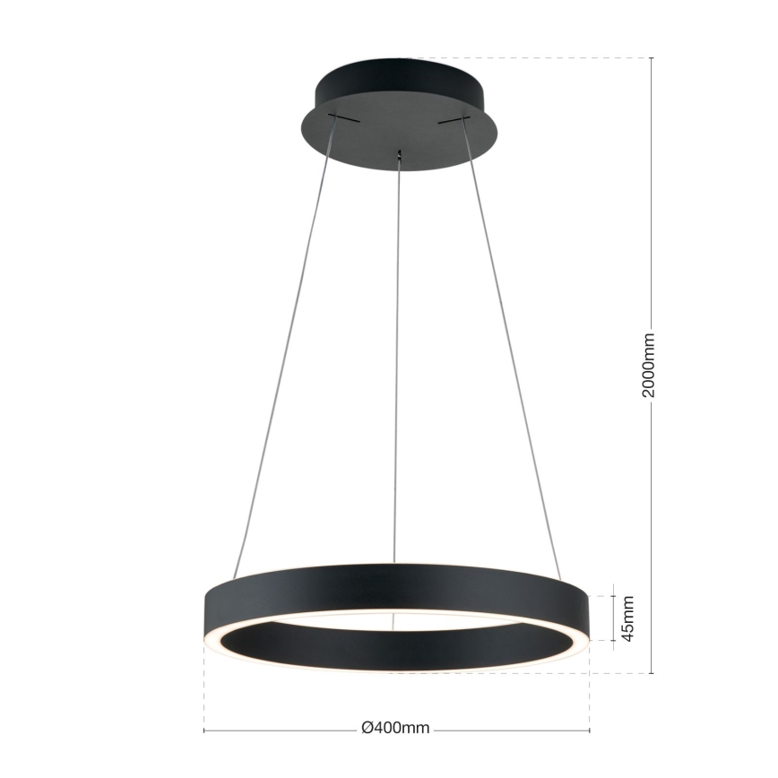 LED stmievateľný luster na lanku KOLK LED/40W/230V 2700/3000/4000K pr. 40 cm čierna
