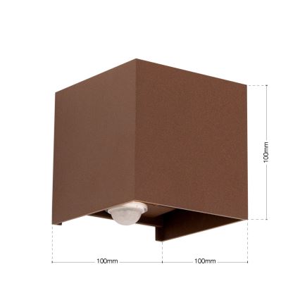 Vonkajšie nástenné svietidlo s pohybovým a súmrakovým senzorom CUBE-S LED/13W/230V IP54 hnedá