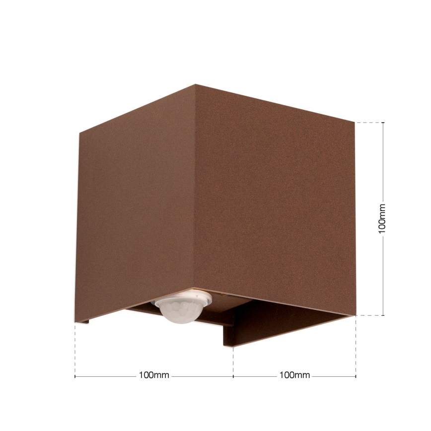 Vonkajšie nástenné svietidlo s pohybovým a súmrakovým senzorom CUBE-S LED/13W/230V IP54 hnedá