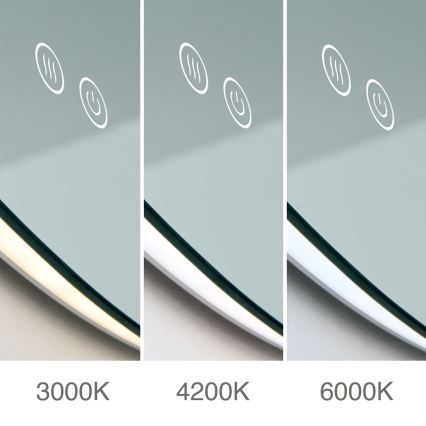 LED Kúpeľňové vyhrievané nástenné zrkadlo s podsvietením FOCUS LED/27W/230V 3000/4200/6000K pr. 80 cm IP44