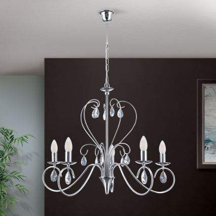 Krištáľový luster na reťazi ALESSIA 5xE14/40W/230V lesklý chróm