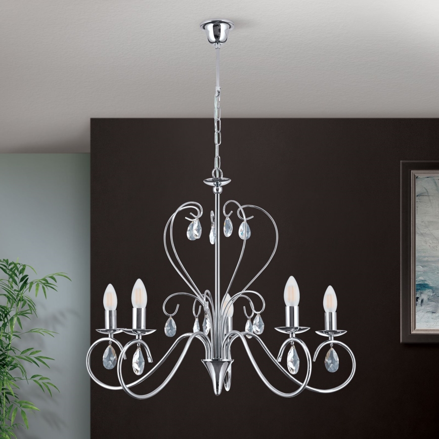 Krištáľový luster na reťazi ALESSIA 5xE14/40W/230V lesklý chróm