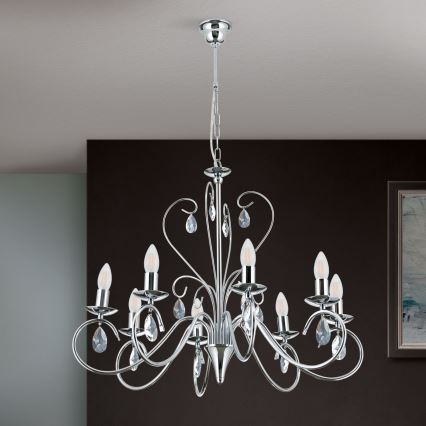 Krištáľový luster na reťazi ALESSIA 8xE14/40W/230V lesklý chróm