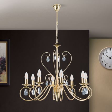 Krištáľový luster na reťazi ALESSIA 8xE14/40W/230V zlatá