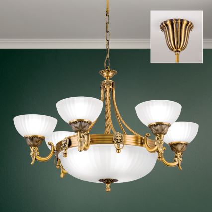 Luster na reťazi ROCCA 9xE27/60W/230V pr. 75 cm bronz/biela