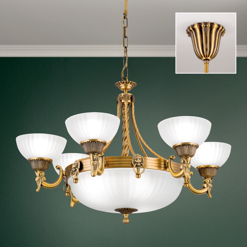 Luster na reťazi ROCCA 9xE27/60W/230V pr. 75 cm bronz/biela