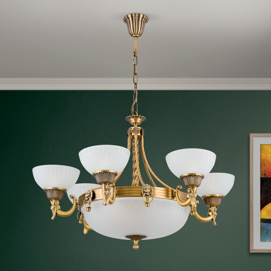 Luster na reťazi ROCCA 9xE27/60W/230V pr. 75 cm bronz/biela