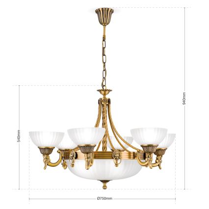 Luster na reťazi ROCCA 9xE27/60W/230V pr. 75 cm bronz/biela