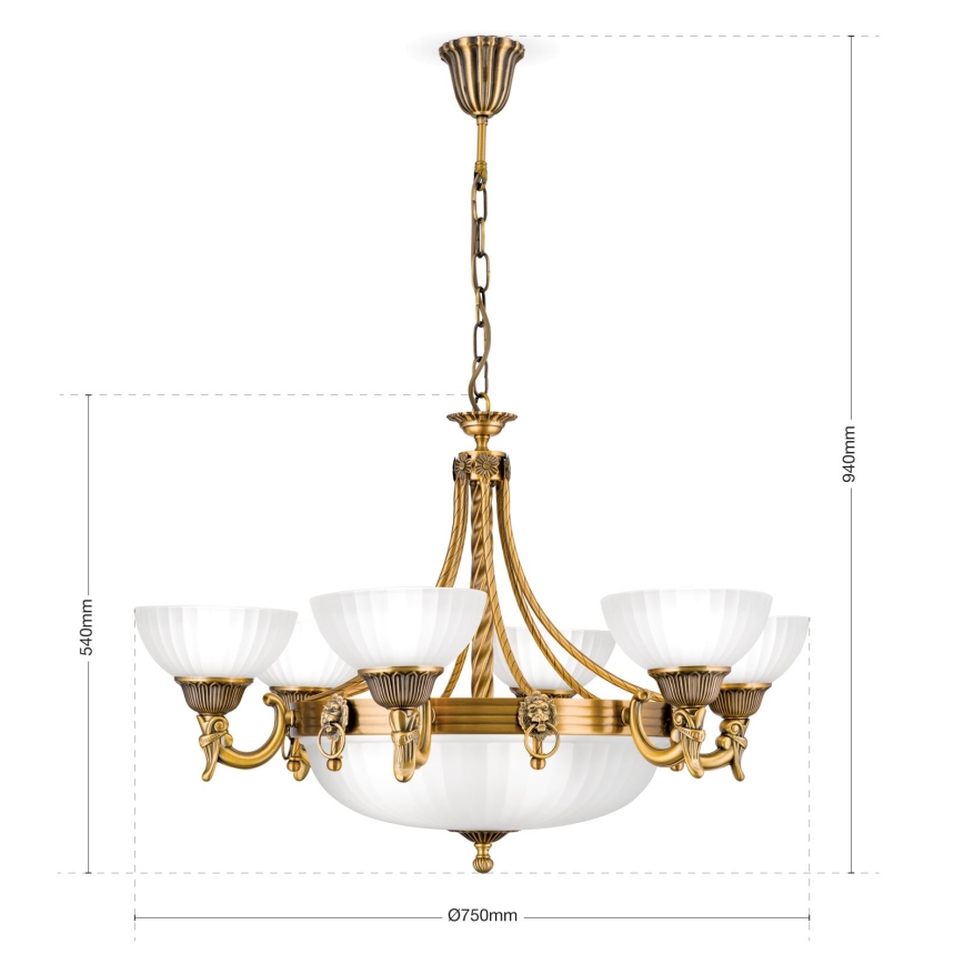 Luster na reťazi ROCCA 9xE27/60W/230V pr. 75 cm bronz/biela