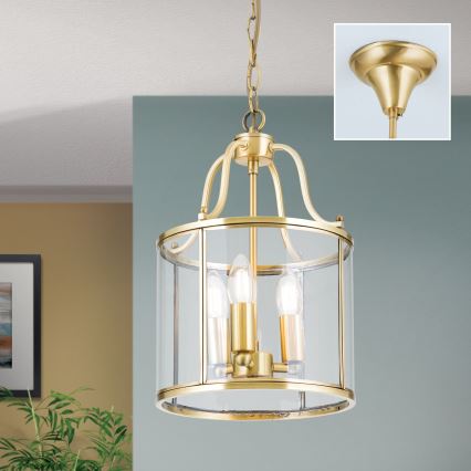 Luster na reťazi BRUNO 3xE14/40W/230V, priemer 25 cm, zlatý