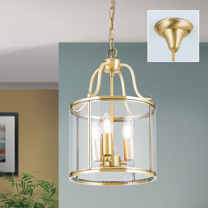 Luster na reťazi BRUNO 3xE14/40W/230V, priemer 25 cm, zlatý