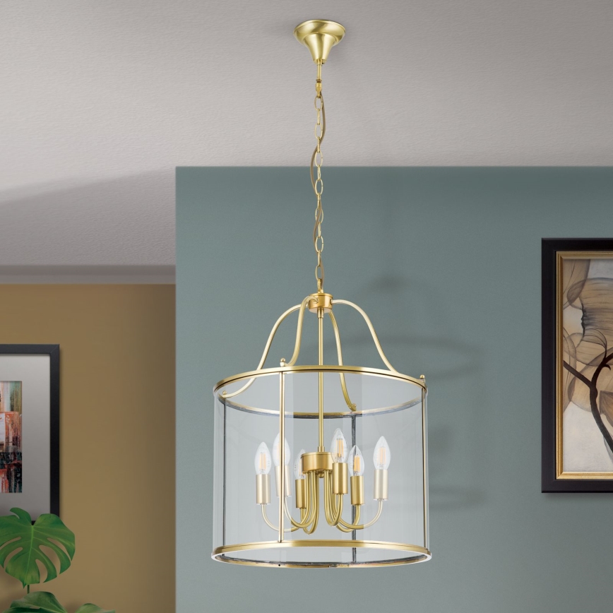 Luster na reťazi BRUNO 6xE14/40W/230V pr. 43 cm zlatý