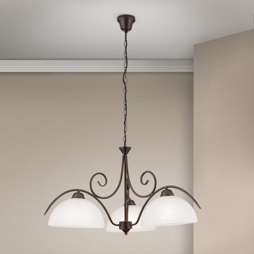 Luster na reťazi RULA 3xE27/40W/230V pr. 70 cm biela/bronz
