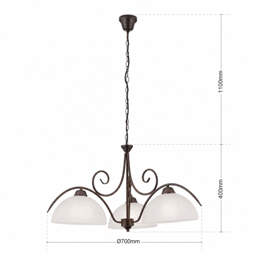 Luster na reťazi RULA 3xE27/40W/230V pr. 70 cm biela/bronz