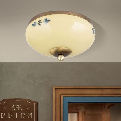 Stropné svietidlo LANDHAUS 1xE27/60W/230V pr. 21 cm bronz/béžová/modrá