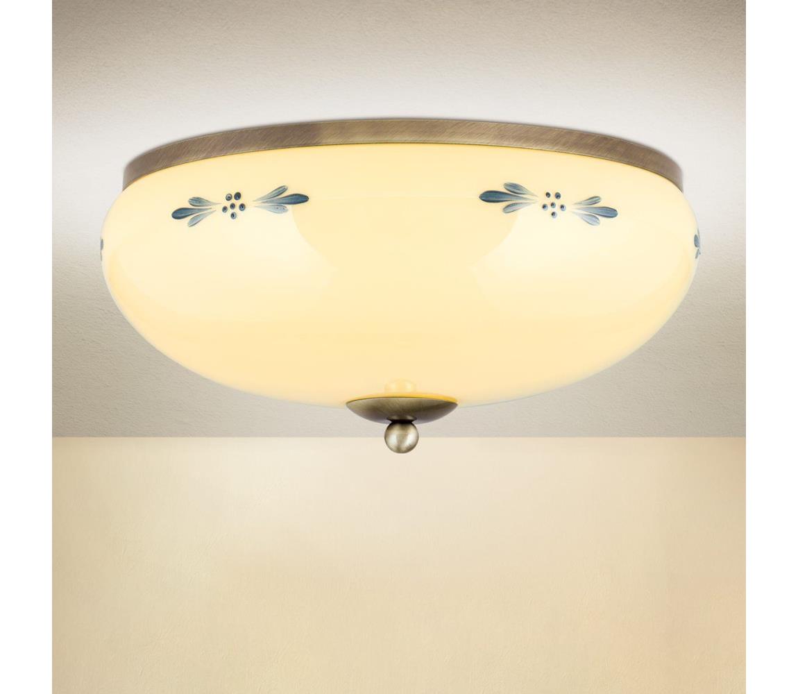 Orion - Stropné svietidlo LANDHAUS 3xE27/60W/230V pr. 35 cm bronz/béžová/modrá DL 7-674 Patina/champ-blau