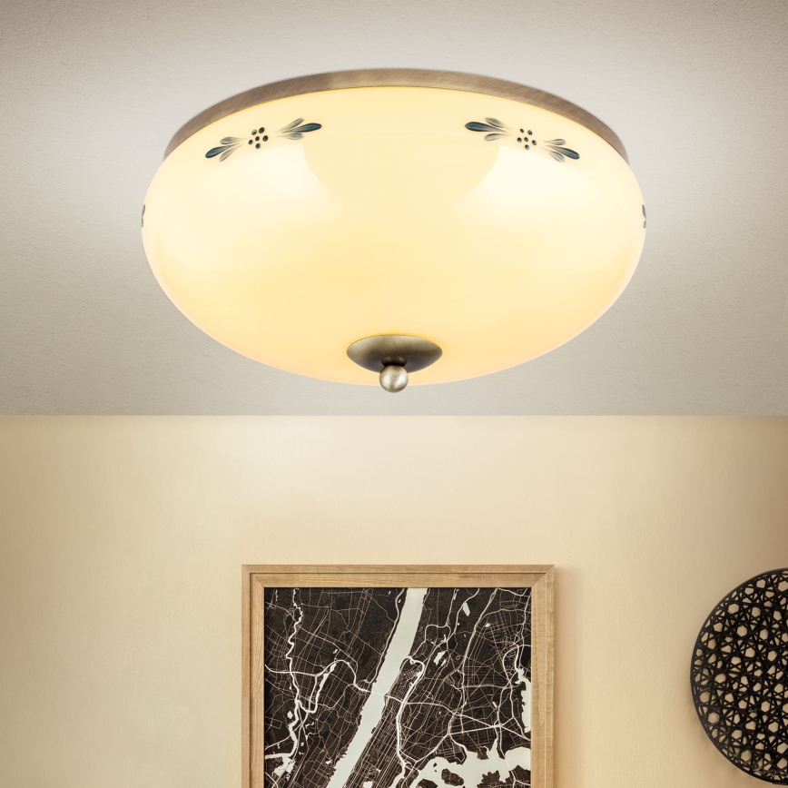 Stropné svietidlo LANDHAUS 3xE27/60W/230V pr. 35 cm bronz/béžová/modrá