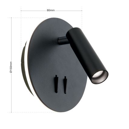 LED Nástenné bodové svietidlo LENNY LED/6W/230V + LED/3W čierna