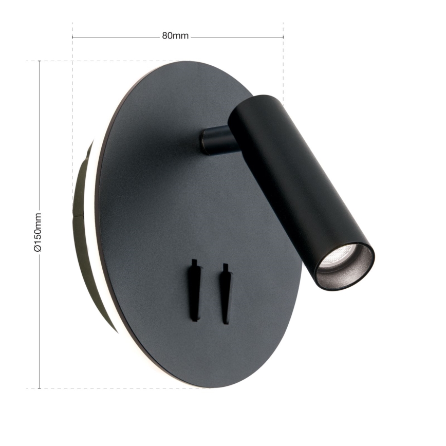LED Nástenné bodové svietidlo LENNY LED/6W/230V + LED/3W čierna