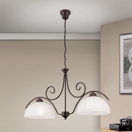 Závesný luster na reťazi RULA 2xE27/40W/230V biela/bronz