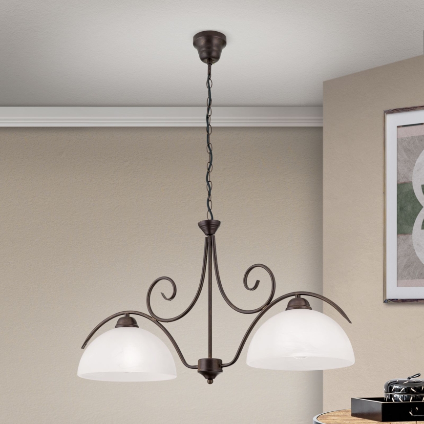 Závesný luster na reťazi RULA 2xE27/40W/230V biela/bronz