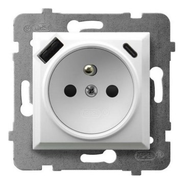 Ospel - Domová zásuvka bez rámčeka 230V + 1xUSB-A + 1xUSB-C ARIA biela