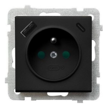 Ospel - Domová zásuvka bez rámčeka 230V + 1xUSB-A + 1xUSB-C SONATA čierna