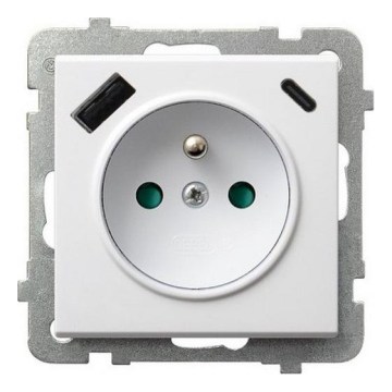 Ospel - Domová zásuvka bez rámika 230 V + 1× USB-A + 1× USB-C SONATA biela