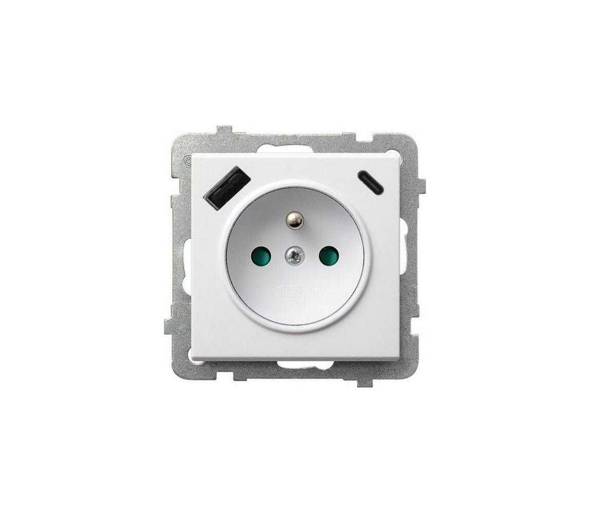 Ospel - Domová zásuvka bez rámika 230 V + 1× USB-A + 1× USB-C SONATA biela GP-1RZPUSBAC/m/00