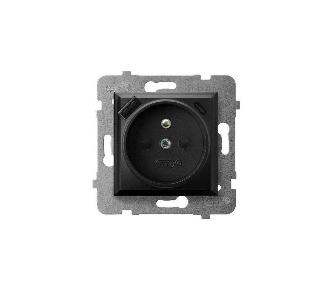 Ospel - Domová zásuvka bez rámika 230V + 1xUSB-A + 1xUSB-C ARIA čierna GP-1UZPUSBAC/m/33