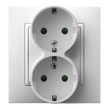 Ospel - Dvojitá domová zásuvka Schuko 230V ARIA, biela, s rámikom