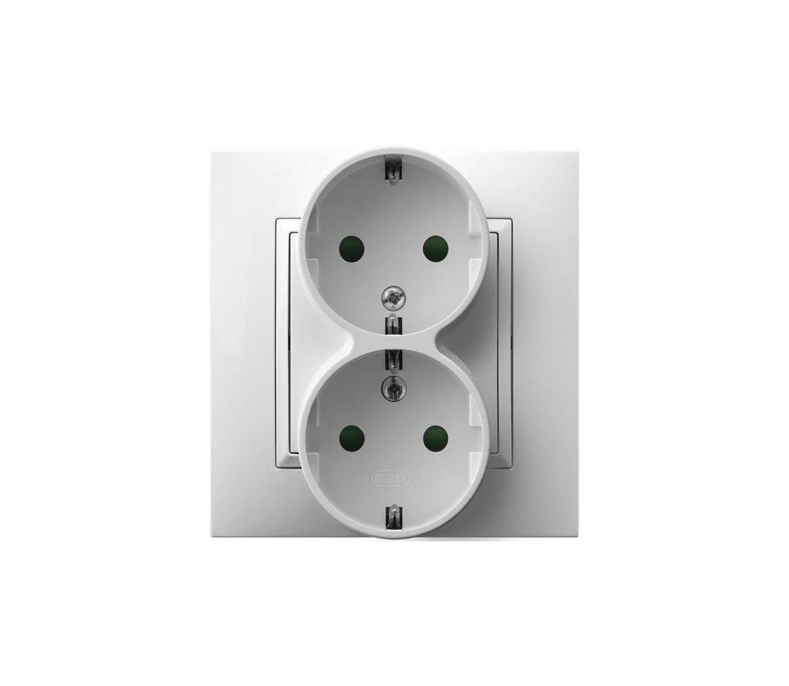 Ospel - Dvojitá domová zásuvka Schuko 230V ARIA, biela, s rámikom GP-2USP/00