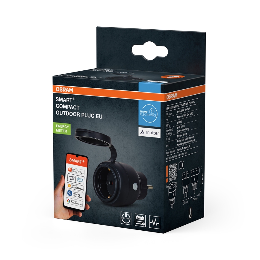 Osram - Inteligentná vonkajšia zásuvka SMART+ MATTER SCHUKO 3680W/230V/16A IP44 Wi-Fi