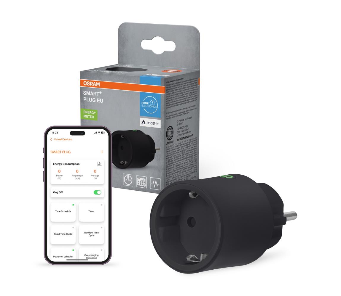 Osram - Inteligentná zásuvka SMART+ MATTER SCHUKO 2300W/230V/10A Wi-Fi čierna 4099854419225