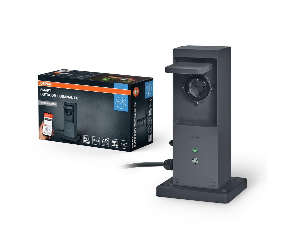 Osram - Inteligentný vonkajší zásuvkový stĺpik 2× SCHUKO s Wi‑Fi opakovačom IP44 4099854419331