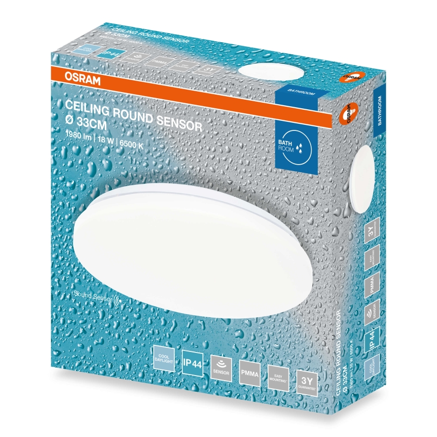 Osram - LED Kúpeľňové stropné svietidlo so senzorom súmraku CEILING ROUND LED/18W/230V 6500K pr. 33 cm IP44 biele