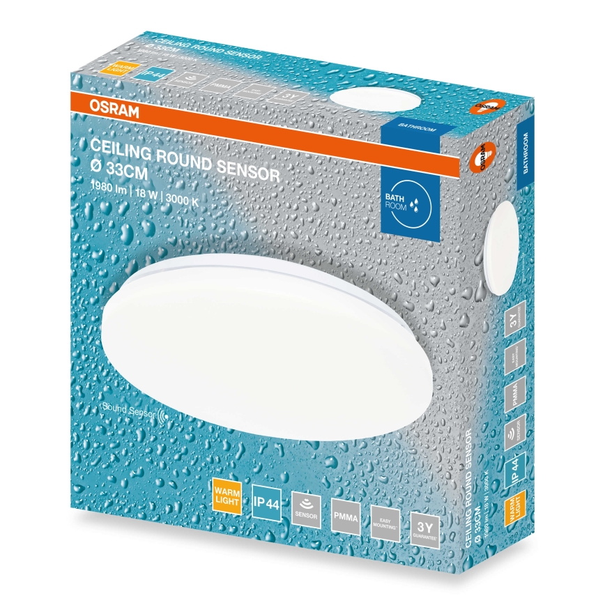 Osram - LED kúpeľňové stropné svietidlo so senzorom súmraku CEILING ROUND LED/18W/230V 3000K priemer 33 cm IP44 biela